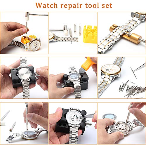 DIY Watch Repair Tool Kit, Kingsdun Upgraded Version 168pcs Watches Band Strap Link Pins Battery Remover Replacement Adjustment Repair Tools Kits with Carrying Case & Manual
