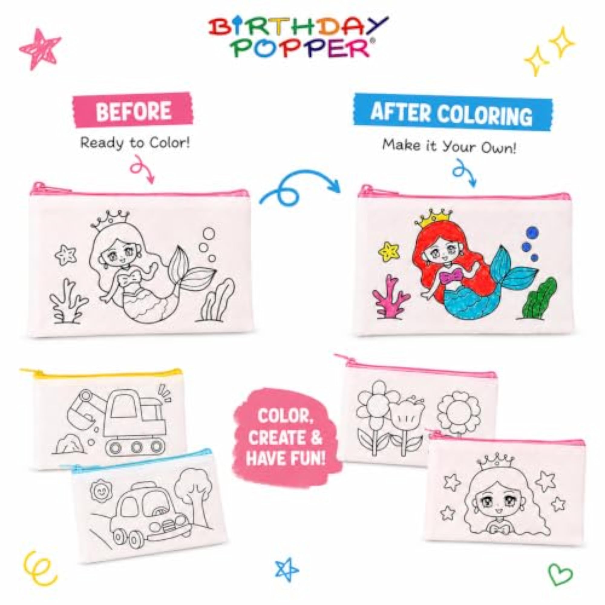 Return Gift for Kids Colour-in Pouches, Set of 20