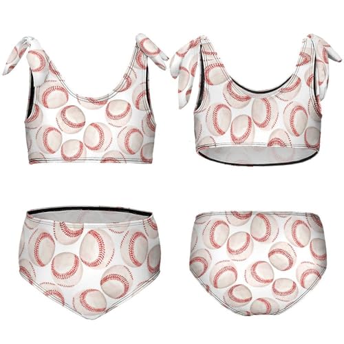 Girls Bathing Suits 2 Piece Swimsuit Baseball with Red Lace Summer Bikini Tankini Sets for 6-12 Years3