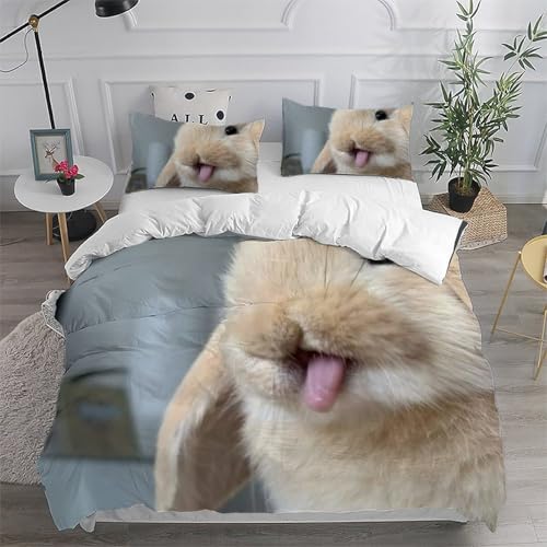Housse de couette double 200x200 lapin et 2 taies d'oreiller microfibre - 6