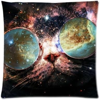 Louisa Maxine Charming Frame - Cool Galaxy Hipster Cat Theme(3D) Funny Cat Wear Color Sunglasses Design Cushion Pillow Case,Twin Sides Zippered Pillowcase Pillow Cover 18x18 inches