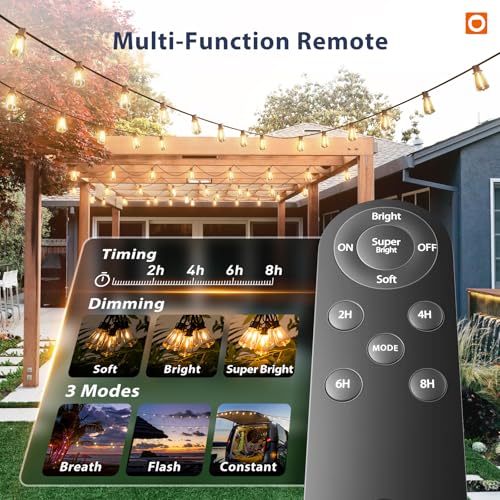 addlon 102FT(96+6) Solar String Lights Outdoor with Remote, Last 30+ Hrs