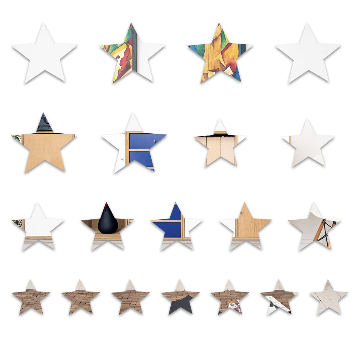 Luckious Multicolor 20Pcs/Set Star Shape Mirror Stickers - 3D Acrylic Stars Mirrored Decals For Diy Room And Home Decoration