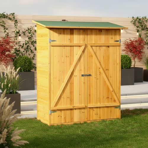 Mucola Gerätehaus Gartenschrank 162x140x75 cm Geräteschuppen Holz Gartenhaus für Garten, Terrasse & Balkon Werkzeugschrank Geräteschrank