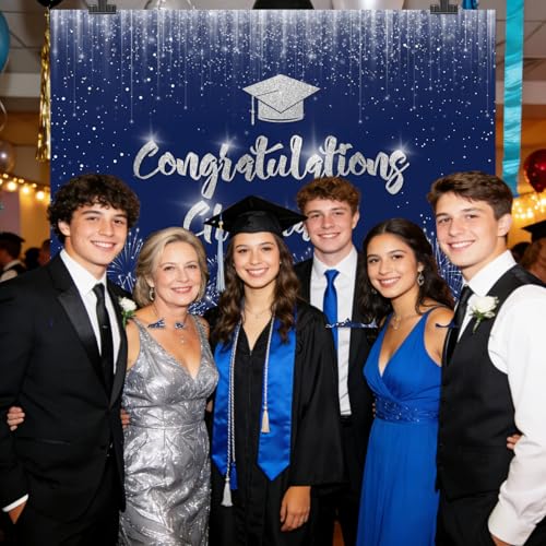 Fondo Fotográfico Graduación Azul Plata 7x5ft miniatura 5