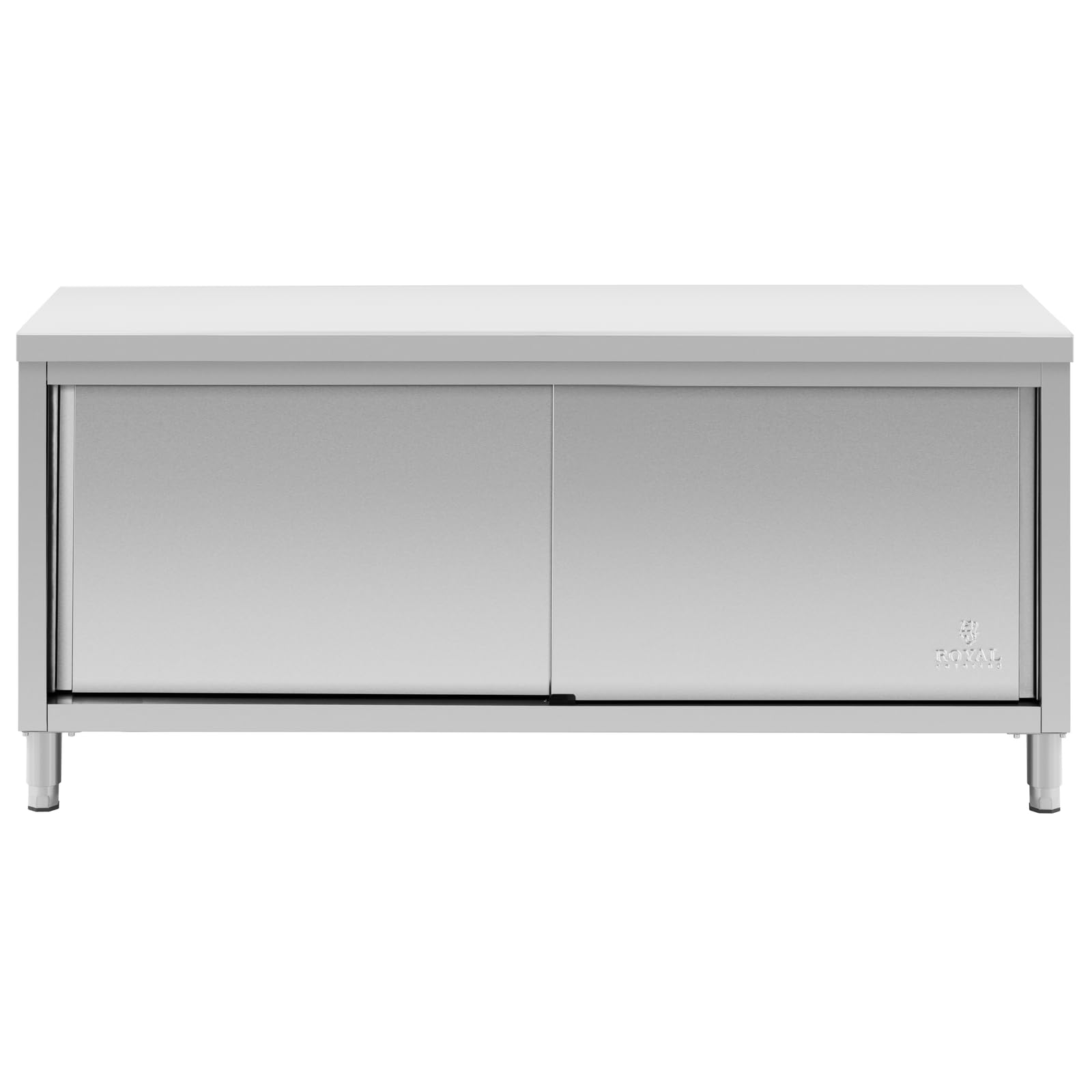 Royal Catering Tavolo Armadiato Acciaio Inox Banco Da Cucina Porte Scorrevoli RCSSCB-180X60-E (180 x 60 cm, 600 kg)