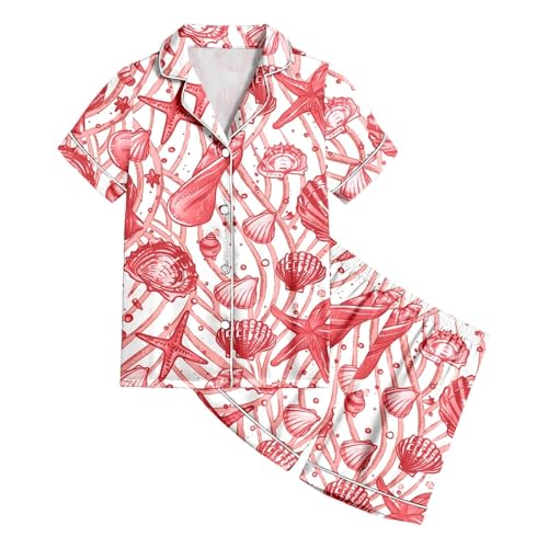 Kids Girls Satin Pyjamas Sets Flower Print Short Sleeve Teen Girls Button Down Top Shorts Summer Casual Pyjamas 𝗣j𝘀2