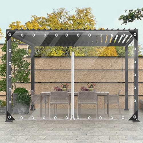 Ezcasch Tarpaulin Transparent with Zipper Customized, 3x8m(Height x Width) Transparent Tarpaulin with Eyelet, 420g/m² Heavy Duty Clear Tarp Waterproof Tarp for Outdoor