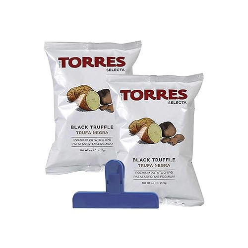 Torres Patatas fritas de trufa negra con clip para bolsa, patatas fritas artesanales antiguas, certificadas sin gluten, 4.41 onzas (4.41 oz) por