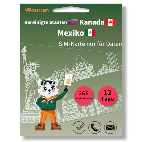 Nordamerika-Daten-SIM-Karte für Reisen – USA, Kanada und Mexiko, 2 GB 4/5G, tägliches LTE-Hochgeschwindigkeitsdatenvolumen für 12 Tage