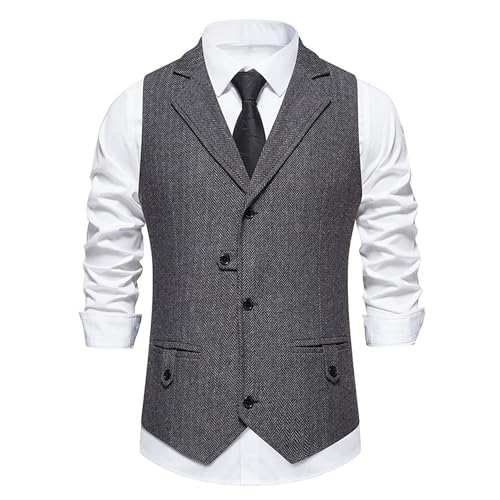 Gilet de costume retro tweed chevrons homme laine coupe ajustee veste sans manche