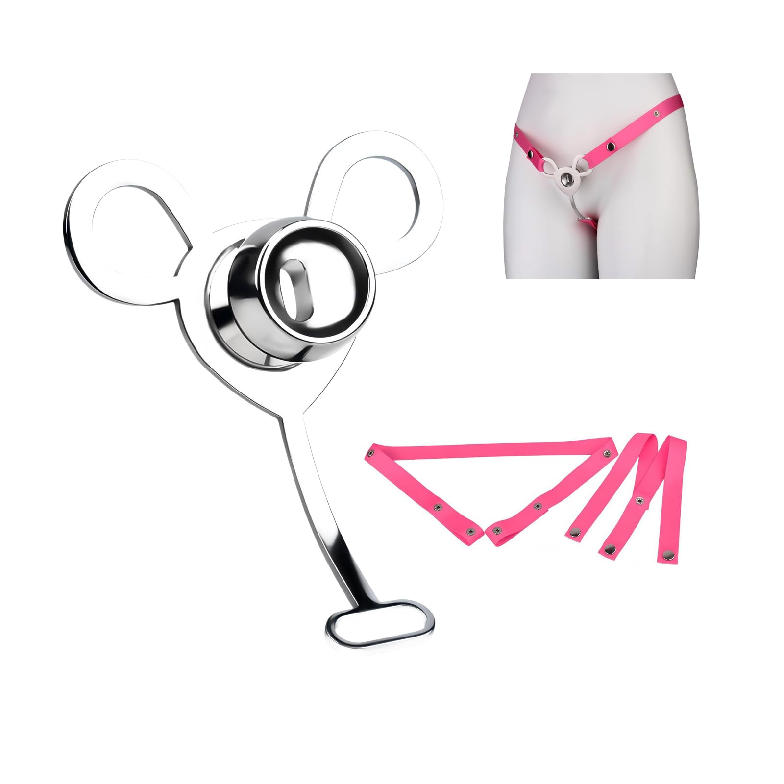 Cage de Chasteté Inversée Cage Chastetée avec Ceinture et Support d'Urinoir pour Exercer le Pénis de l'Homme Jouet Adulte Cage de Chasteté en Acier Inoxydable pour un Transport Facile (Pink)