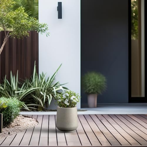 Image of Kante Small Round Curved Weathered Concrete Planter 9.4 inch Dia, Outdoor | Rubber Plug for Indoor, Drainage for Garden, All-Weather Cement Flower Pot, Handcrafted, Anti-Frost & UV, Modern Home Decor