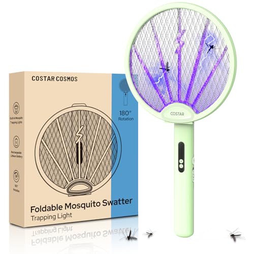 Image of CostarMatter Mosquito Killer Racket, Foldable Bat with UV Light, 3400V, 2 in 1 Auto Mosquito Killer, Racket for Mosquitoes, Electric Fly Swatter with Lithium-ion Battery, Green