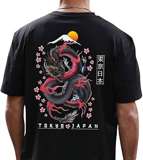 CHAHAT FASHION Men Oversized Graphic T Shirt Dragon Print Tokyo Japan Back Print Streetwear Cotton Loose Fit Drop Shoulder... Price In India