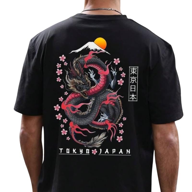 CHAHAT FASHION Men Oversized Graphic T Shirt Dragon Print Tokyo Japan Back Print Streetwear Cotton Loose Fit Drop Shoulder... - Review, Price and Buying Guide