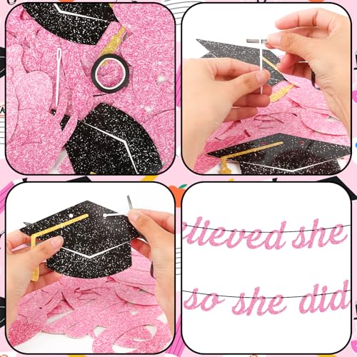 Image of Hoogict She Believed She Could So She Did Pink Graduation Banner Decorations She Did lt Banner for Girls Women Class of 2026 Congrats Grad Sign College Graduation Party Decorations