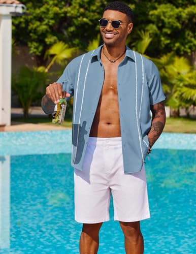 Image of COOFANDY Mens Cuban Guayabera Shirt Short Sleeve Button Down Shirts Summer Beach Vacation Shirts