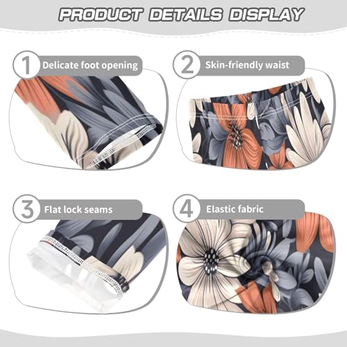 Bolaz Toddler Girls Leggings Printed Yoga Pants Leggings White Orange Flower for Kids3