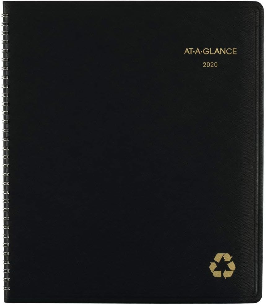 AT-A-GLANCE 2020-2021 Monthly Planner, 9" x 11", Large, Recycled, Black (70-260G-05)