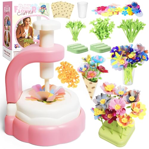 DIY Flower Bouquet Kit - Fabric Flower Bouquets Kids Toys for 3+ Years Old Girls, Birthday Preschool Kindergarten Pink Supplies Gift Set, Art Activities Presents with Wrapping Paper Display Base