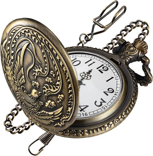 Tiong Pocket Watch Pattern Vintage Quartz Pocket Watches with Chain Christmas Graduation Birthday Gifts Fathers Day