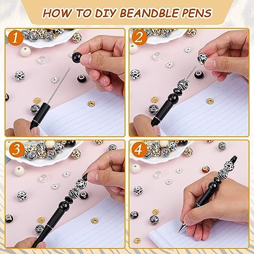 WEWAYSMILE 18 Pcs Beadable Pens Plastic Bead Pen Colorful Beads DIY Black Ink Beadable Pens Kit Gift for Teens Office School Supplies - Image 4