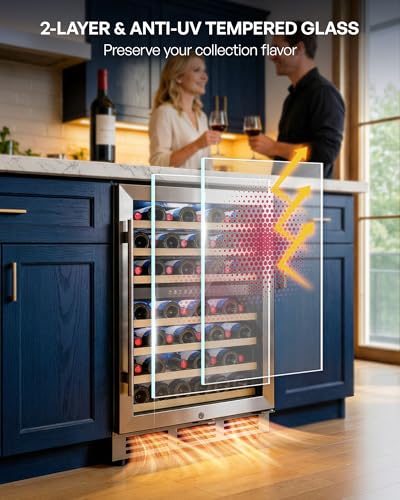 Image of Icyglee 24 inch Wine Fridge Cooler, 54 Bottle Dual Zone Wine Fridge, 40-65F Built in&Freestanding Under Counter Wine Refrigerator with glass door, Wine Cooler for Home Office, Safety Lock