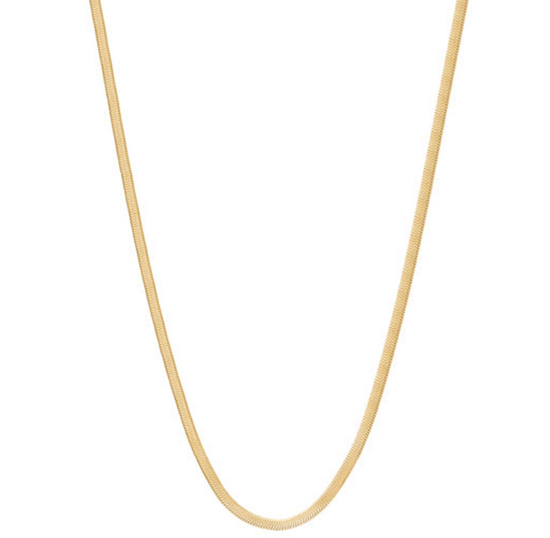 VAMA FASHIONS Classic Simple Stainless Steel Silver Flat Snake Western Charm Herringbone Gold Neck Necklace Chains for Girls & Women 22 Inches - 3mm Thin Thickness