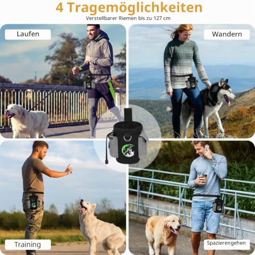 Adiwo Leckerlitasche für Hunde, Hunde Leckerlibeutel und Training-Clicker, wasserdichte Freihändige Hundeleckerlitasche mit Kotbeutelspender Mehreren Taschen,Gürteltasche für Hundespaziergang,Schwarz