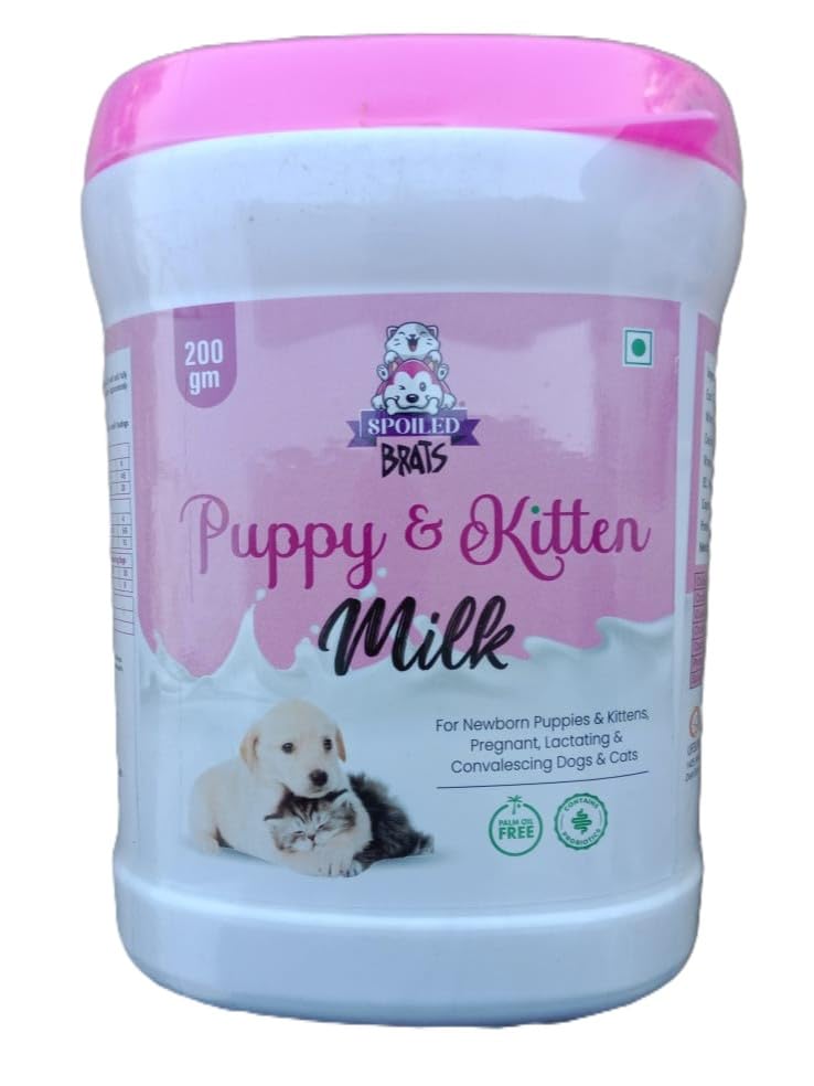 Image of Spoiled Brats Puppy & Kitten Milk Replacer Powder | High Protein with Essential Vitamins & Minerals | for Newborn Puppies, Kittens, Pregnant & Lactating Dogs & Cats | Pack of 200gm