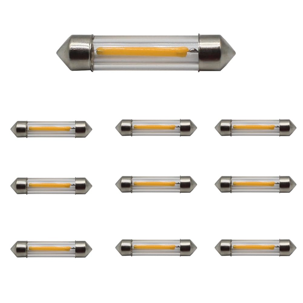 10 Pieces T11 SV8.5 C5W 27mm 31mm 36mm 39mm 41mm LED Festoon Car Lights 12V Filament COB for Car Interior Lighting DE3021 DE3022 (White, 36mm/14.17in)
