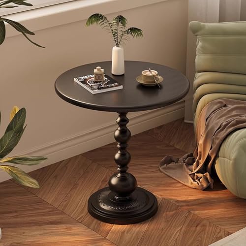 Beauenty Round Side Table Small Drink Table for Small Spaces Vintage Matte Coffee Table End Table Nightstand Bedside Table Living Room Bedroom Patio 40 x 52cm (Black)