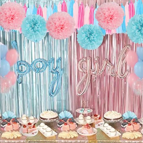 Image of GAKA Blue Pink Confetti Balloons, 12 Inch Pink and Blue Balloons 3 Style Pack of 50, Gender Reveal Party Balloon for Party Decorations Supplies