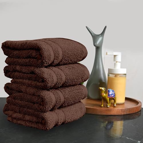 Image of Divine Casa Cotton 550 GSM Hand Towels Pack of 4 Brown, 60 x 40 cm Ultra Soft & Highly Absorbent Thick Bathroom Towels