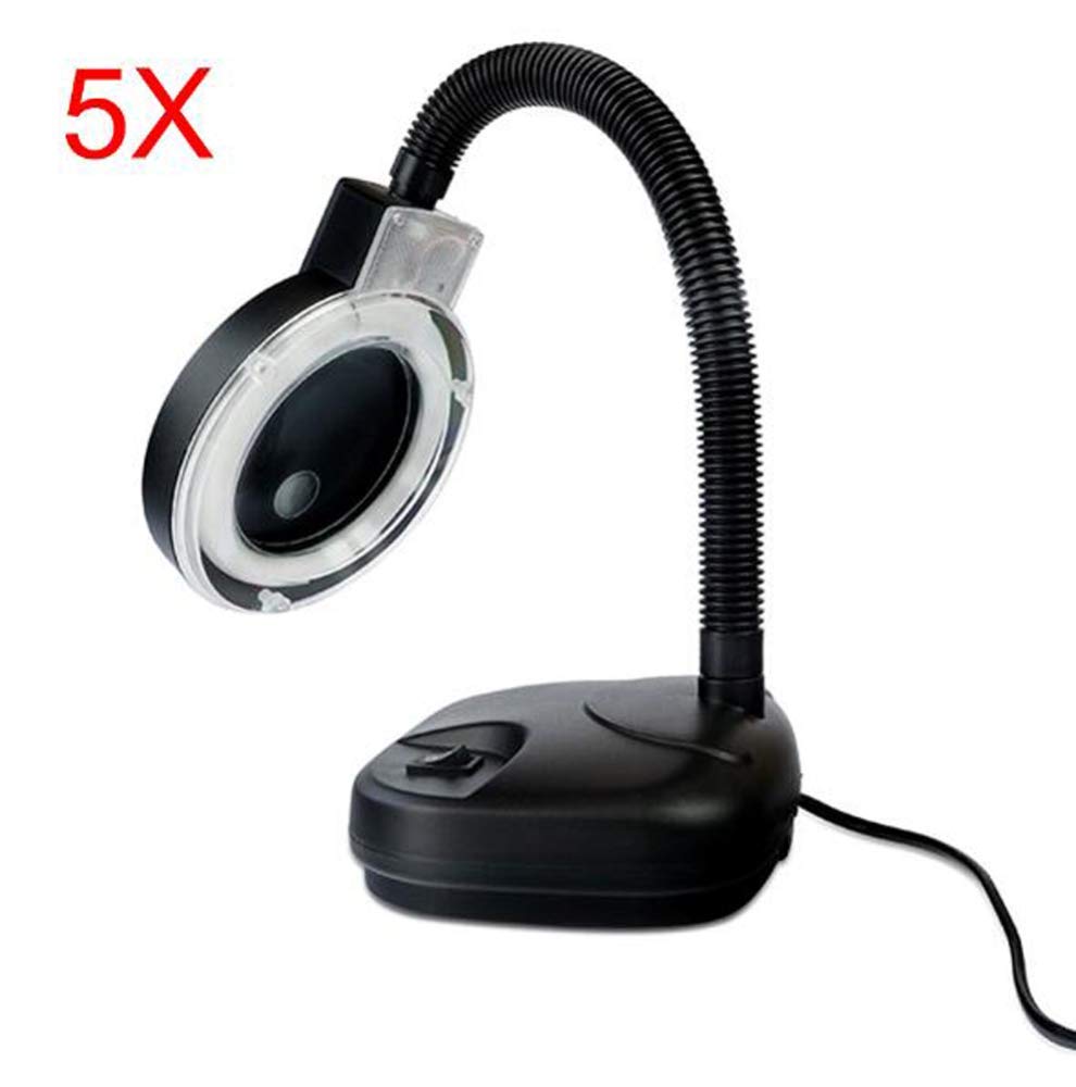 Lupa 5X 80mm, Lupa Manos Libres con Soporte Luminoso, Regulable En Altura, Lupa Iluminada De Sobremesa para Lectura, Manualidades, Banco De Trabajo