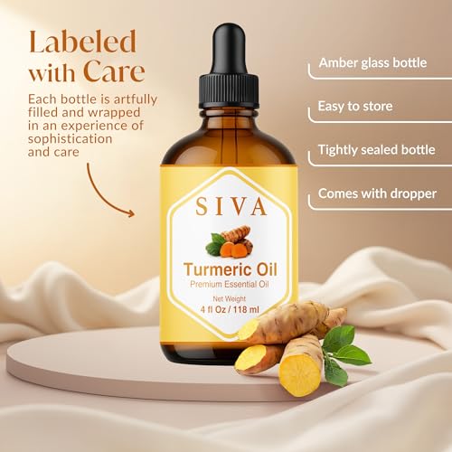 Image of Siva Turmeric Essential Oil 4 Fl Oz - for Diffuser, Skin & Hair Care - Ideal for Massage & DIY Blends- with Dropper