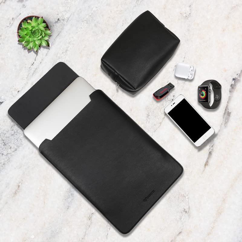 Image of Enthopia 15-15.4 Inch Slim Laptop Sleeve for 15 Inch MacBooks /Other 15 Inch Slim Laptops Protective Cover with Organiser Pouch for Mouse,Charger,Hard Disk,Pen Drive,etc - Vegan Leather (Black)