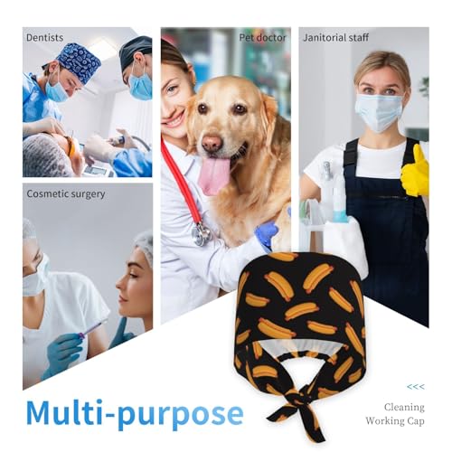 Image of Working Cap Scrub Cap with Sweatband Adjustable Unisex Women Tie Back Hat Nurse Surgical Caps