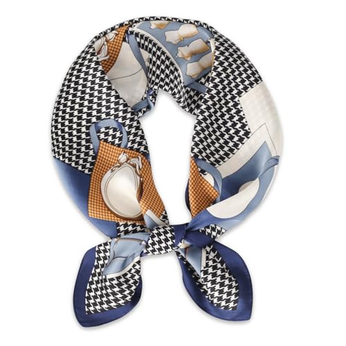 Relang Fashion silk Satin Head Scarf for Women Hair Bandana Hair Scarf Wrap Neck Scarf for Women 27.5×27.5 inches Blue Ribbon Houndstooth