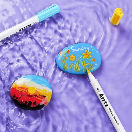 Image of Arrtx 30 Colored Acrylic Pens Extra Brush Tip, Water Based Ink Markers for Painting Rocks, Glass, Easter Eggs, Wood and Fabrics, Non-Toxic, Odor Free