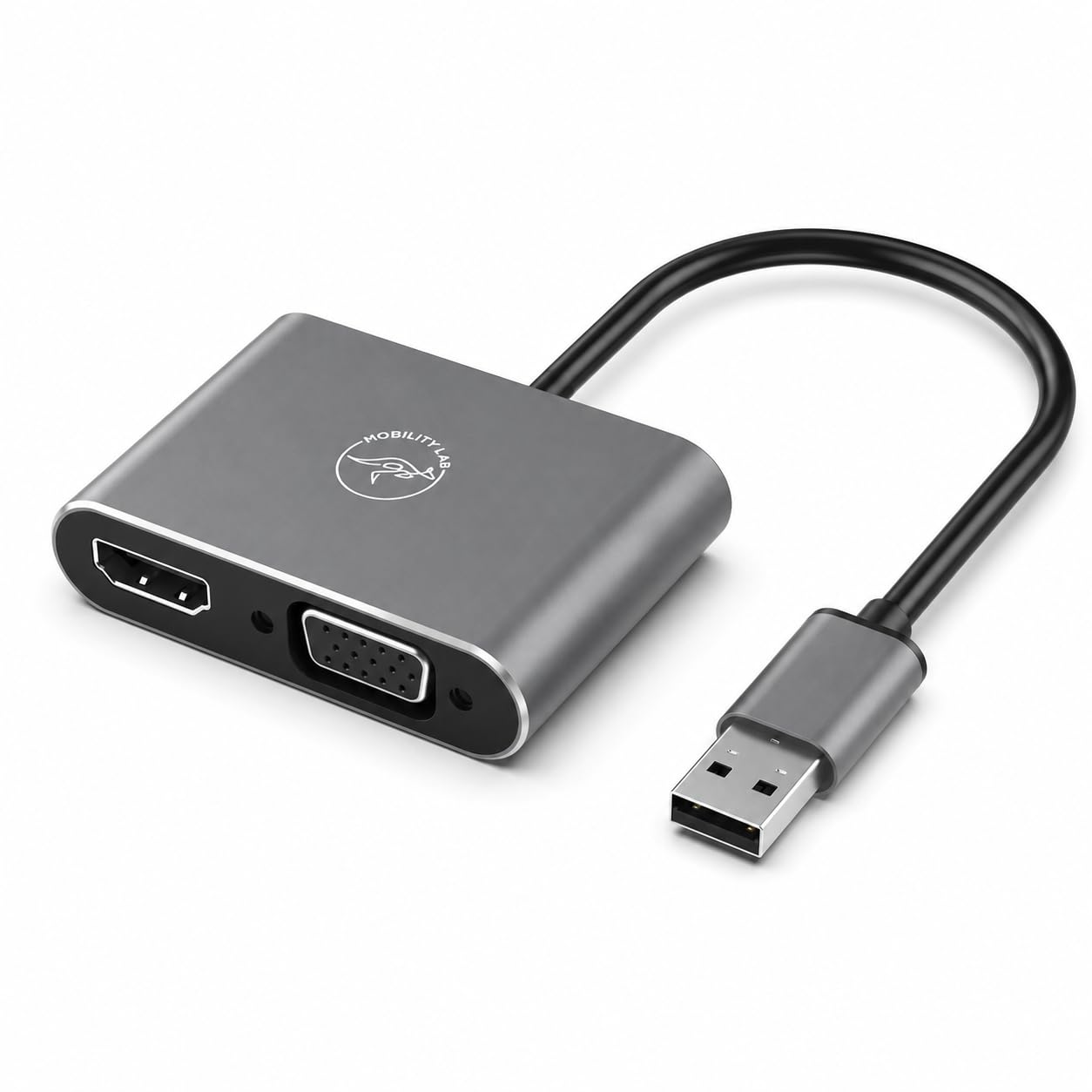 Mobility Lab Adaptateur USB 3.0 vers HDMI & VGA – Haute Résolution 1920 x 1080p à 60Hz – Plug & Play Facile – Compatible macOS et – Présentations, Films, Jeux Vidéo, Vidéoprojecteur