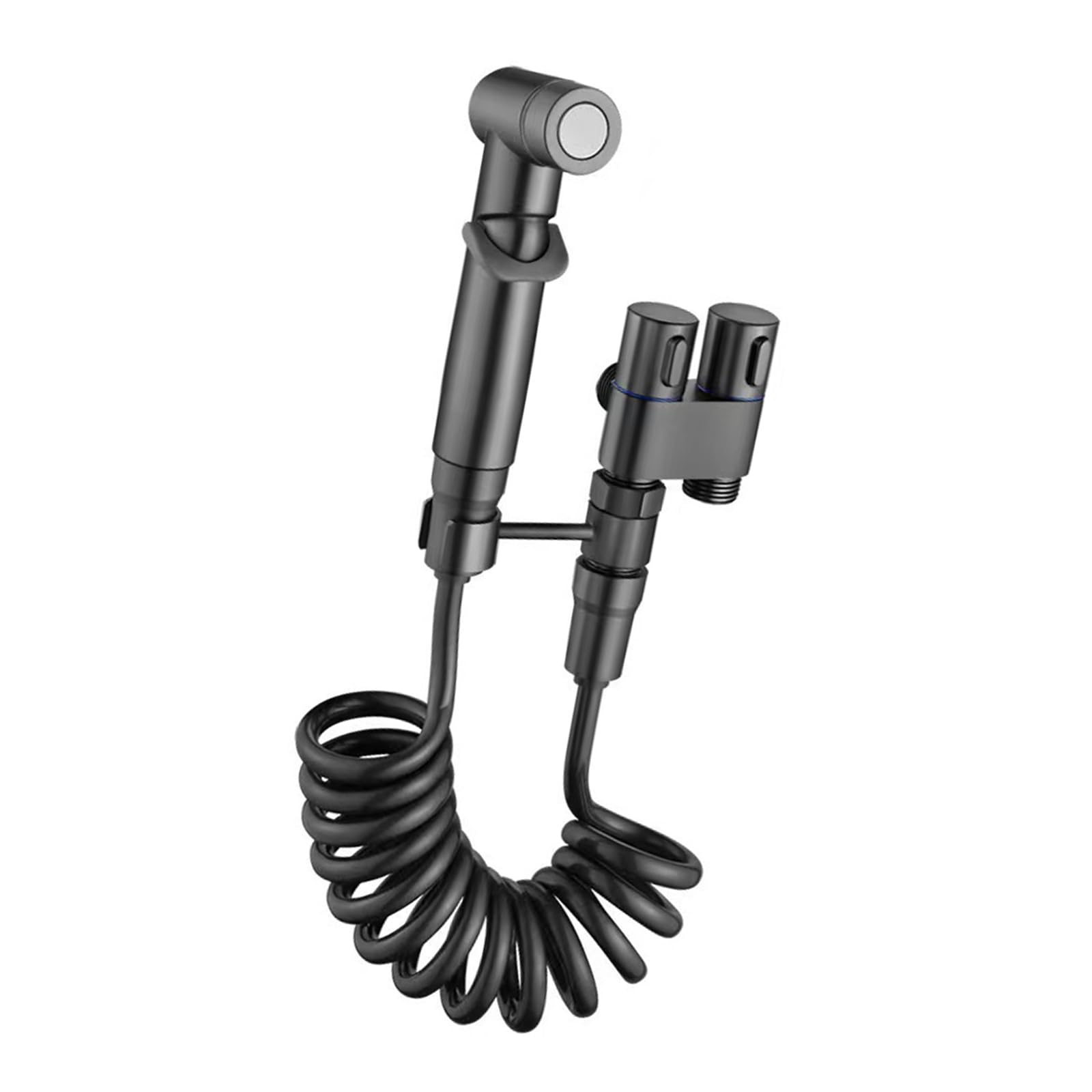 Msioytog Dark Grey Multifuntional Bathroom Bidet Hand Sprayer Flexible Hoses Unique Double Flows Valves Handheld Bidet Sprayer Alloy Texture Toilet Attachment