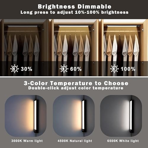 Image of 40cm Wireless Motion Sensor Closet Light, Rechargeable Under Cupboard Light, Motion Sensor Under Cabinet LED, 1200mAh Battery with Stepless Dimming, Stick On Install for Wardrobe, Cabinet
