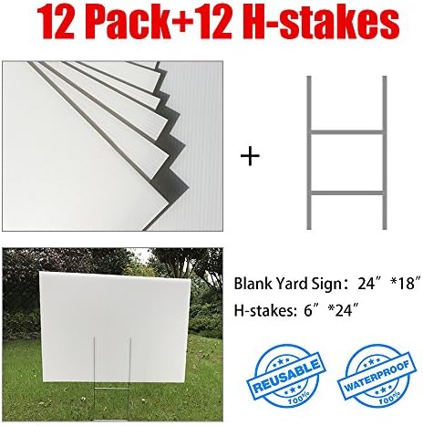 12 Pack 24"x18" White Blank Lawn Yard Signs Corrugated Sheet with H-Stakes