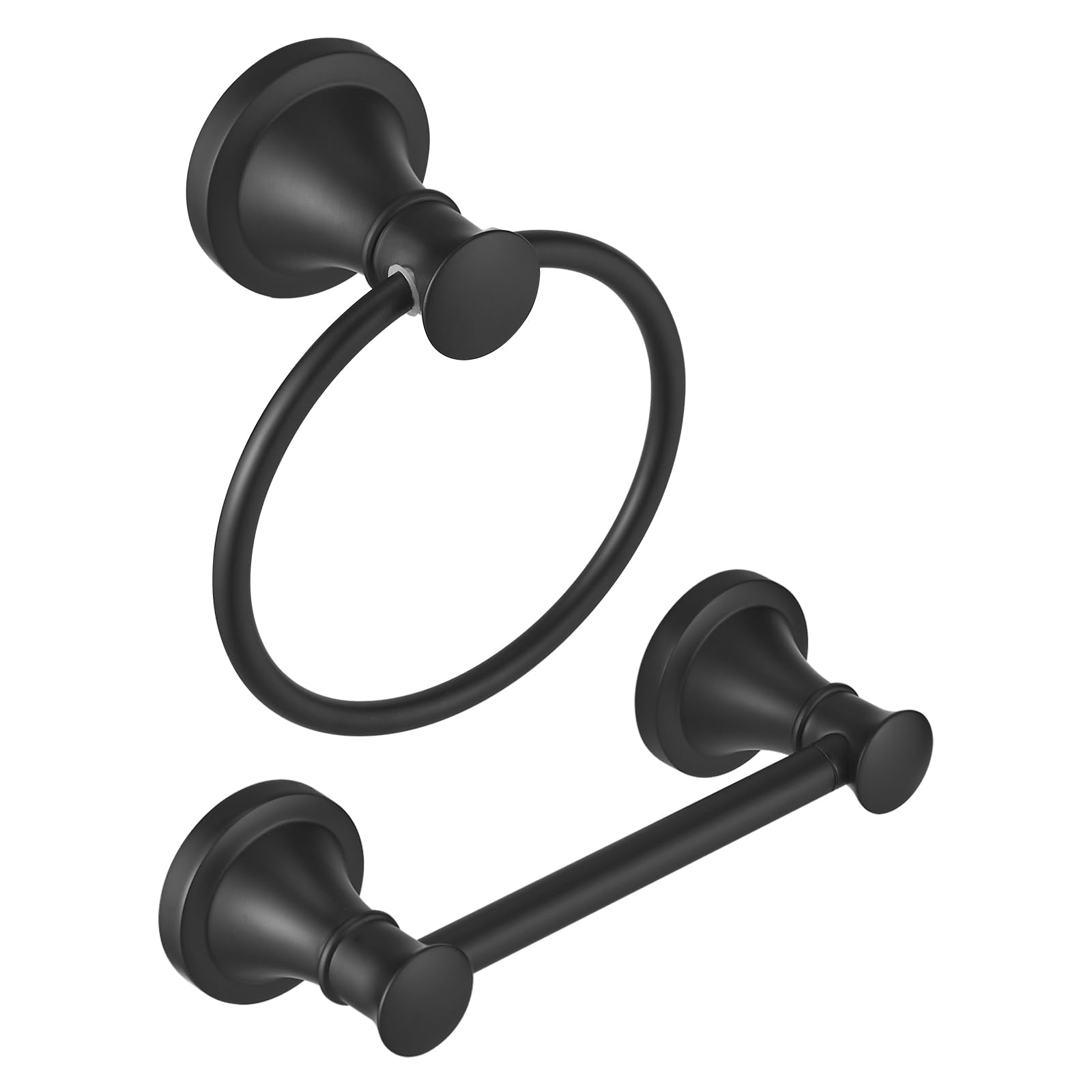 RUMOSE Pivoting Toilet Paper Holder and Hand Towel Ring, Matte Black