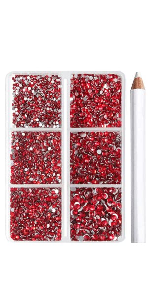 Image of Beadsland 7200pcs Flatback Rhinestones,Red Rhinestone Nail Gems Round Crystal Rhinestones for Crafts,Mixed 6 Sizes with Wax Pencil Kit, SS3-SS10,Siam | Glass Nail Gems, Round Crystal, With Wax Pencil Kit, SS3-SS10, Red