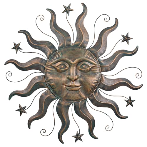 exyco Metal Sun Wall Art Decor Sun Face Hanging Decoration Sun Metal Wall Art Indoor/Outdoor Decor Metal Wall Decoration with Star Elements Sun Wall Decor for Home Garden Patio Living Room