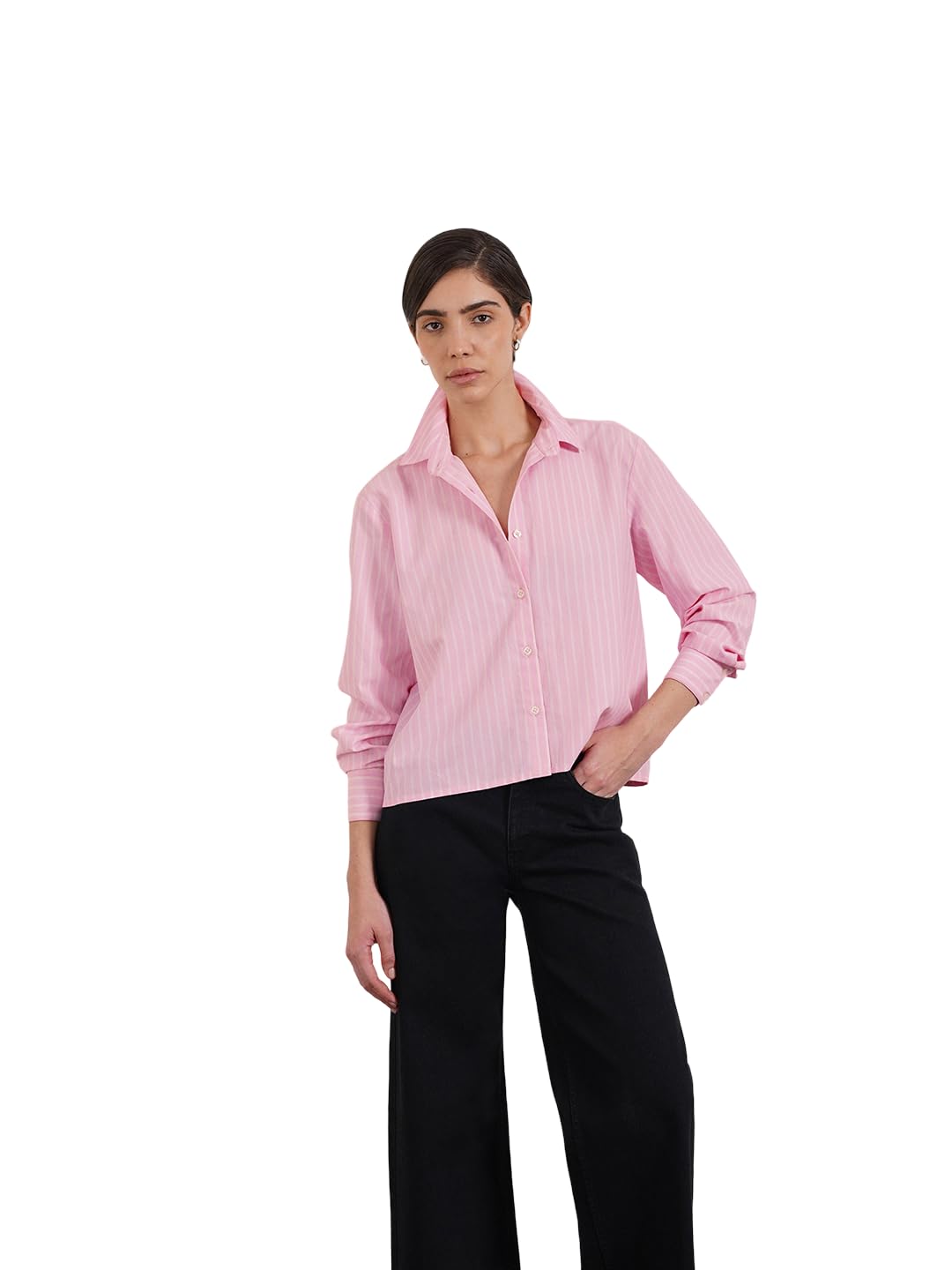fablestreet Women Shirt Casual | Oversized Fit Button-Down Collar Solid Style | Cotton Blend Long Sleeve Hip Length for Evening, Vacation & Daily Casual Wear-picture-11