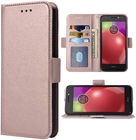 Phone Case for Moto E4 Folio Flip Wallet Case,PU Leather Credit Card Holder Slots Full Body Protection Kickstand Protective Phone Cover for Motorola MotoE4 E 4 4E 4th Generation Gen XT1768 Rose Gold
